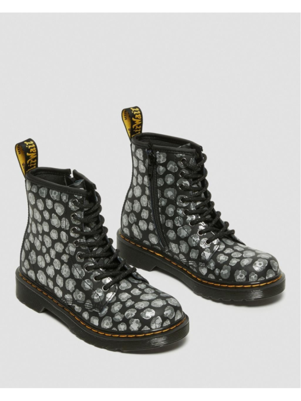 Dr. Martens 1460 Loud Leopard Lace Up Boots Gunmetal Youth US Size 3 UK 2 NEW